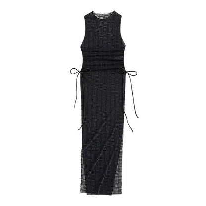 Mesh One-Piece Swimsuit for Women with Tie-Strap Transparent Beach Dress Cover-Up Swimwear