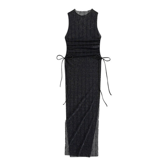 Mesh One-Piece Swimsuit for Women with Tie-Strap Transparent Beach Dress Cover-Up Swimwear