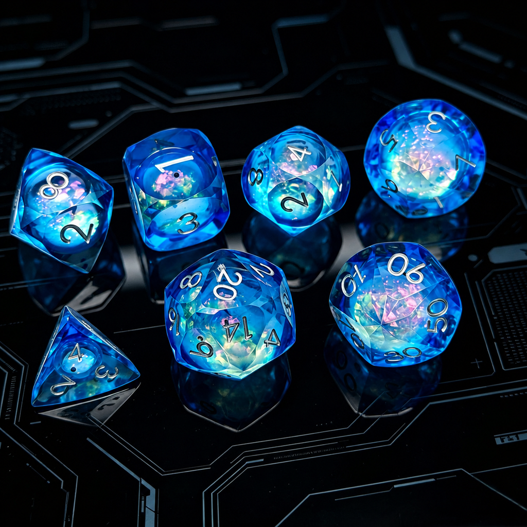 Polygon Dice Set Gemstone Appearance Liquid Resin DND Dungeons &amp; Dragons COC TTRPG D6