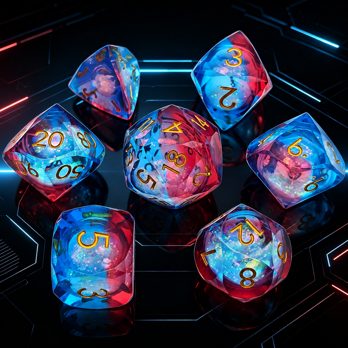 Polygon Dice Set Gemstone Appearance Liquid Resin DND Dungeons & Dragons COC TTRPG D6