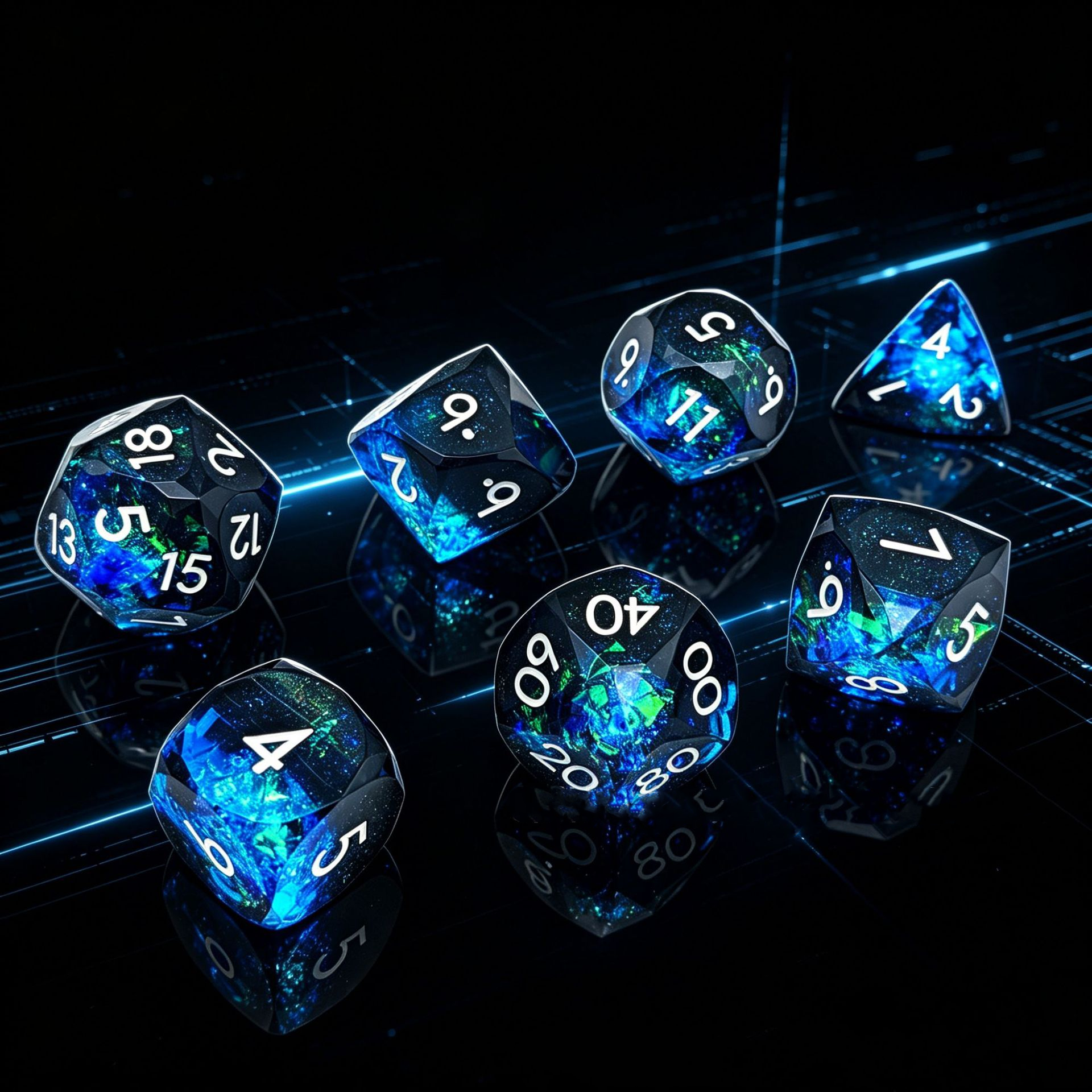 Polygon Dice Set Gemstone Appearance Liquid Resin DND Dungeons &amp; Dragons COC TTRPG D6