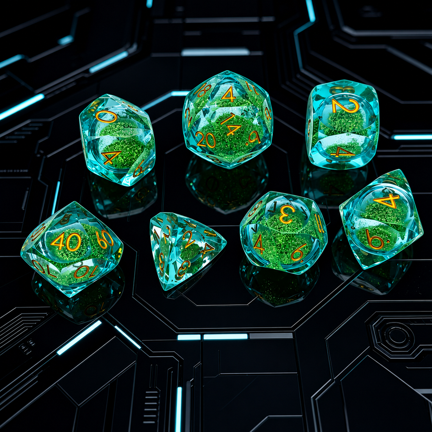Polygon Dice Set Gemstone Appearance Liquid Resin DND Dungeons & Dragons COC TTRPG D6