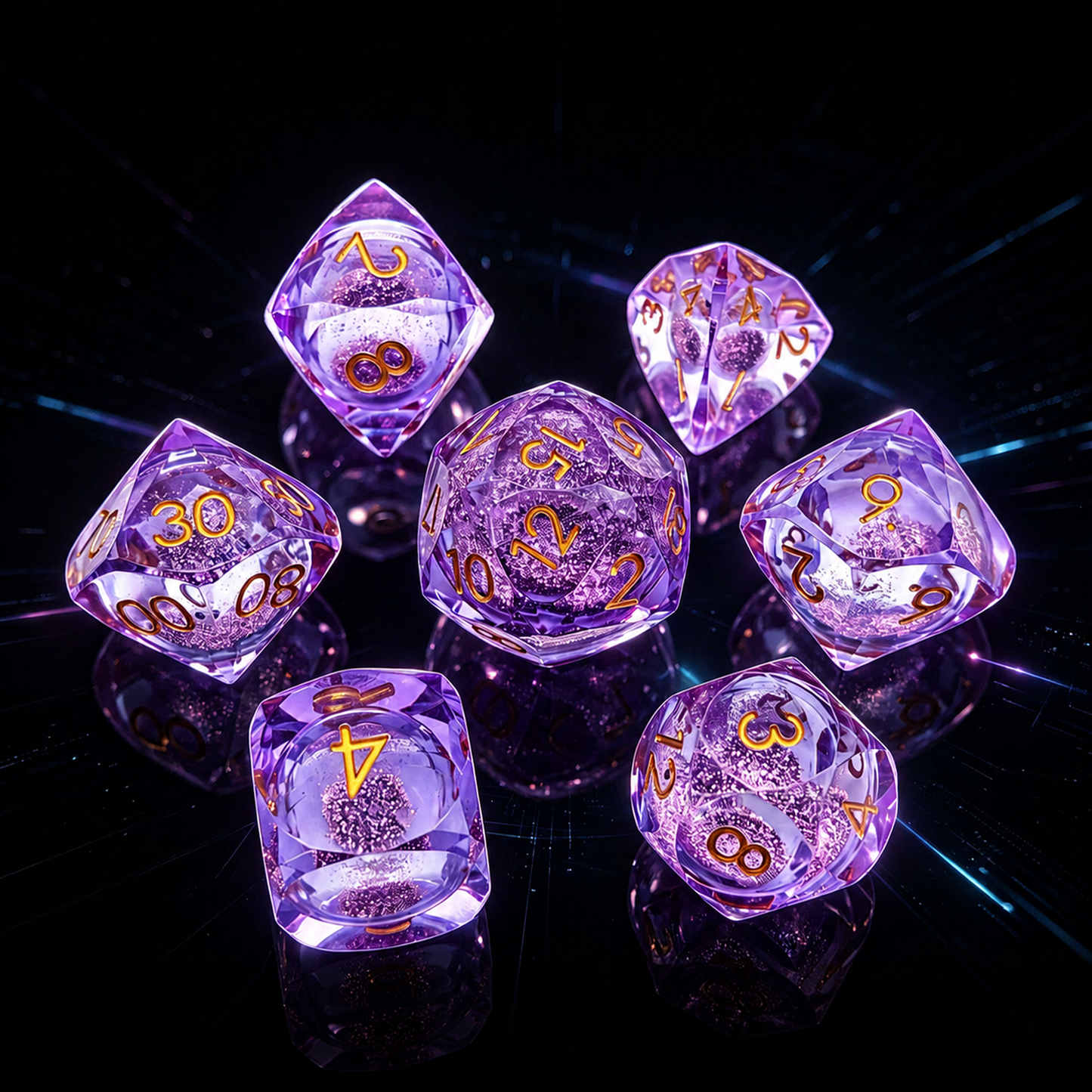 Polygon Dice Set Gemstone Appearance Liquid Resin DND Dungeons & Dragons COC TTRPG D6